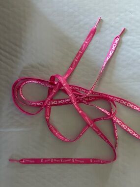 Set of Pink Shoelaces with Ribbon Pattern BREAST CANCER AWARENESS w/ tips NWOT